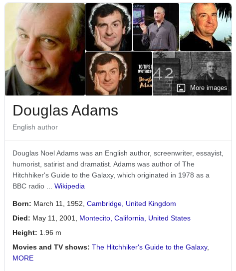 Douglas Adams knowledge graph panel screenshot